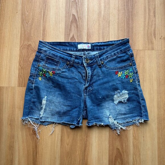 Embroidered Denim Jean Short Shorts Junior 5 Hectik by Natalia Daisy Dukes Girl - Picture 1 of 9